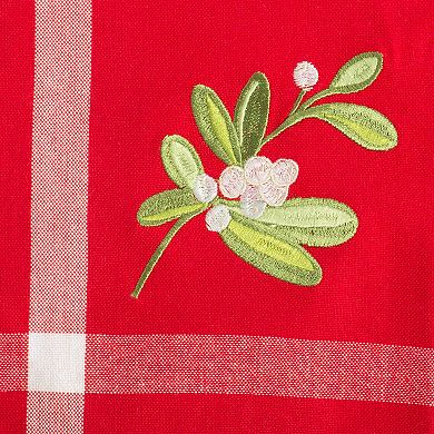 DII Red Embroidered Mistletoe Corner With Border Table Runner