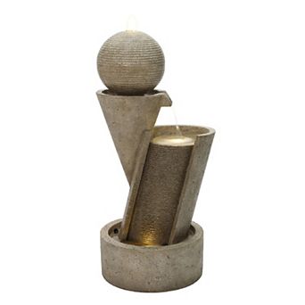 LuxenHome 35" Water Fountain Outdoor, Resin Outdoor Foutain with Lights, Cascading Fountain