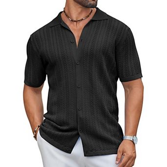 COOFANDY Knit Polo Men Casual Stylish Short Sleeve Vintage Beach Shirt Clothes Textured Button Up