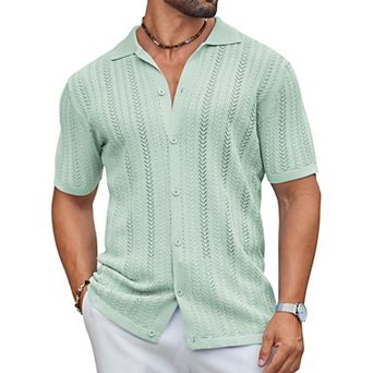 COOFANDY Knit Polo Men Casual Stylish Short Sleeve Vintage Beach Shirt Clothes Textured Button Up