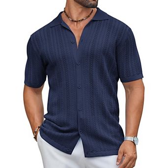 COOFANDY Knit Polo Men Casual Stylish Short Sleeve Vintage Beach Shirt Clothes Textured Button Up