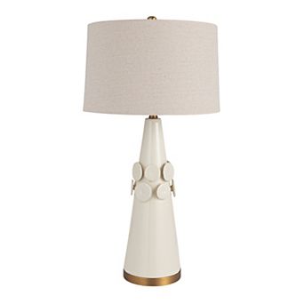 Hello Honey Stoneware Conical Table Lamp with Cream Crackle Glaze and Natural Linen Shade