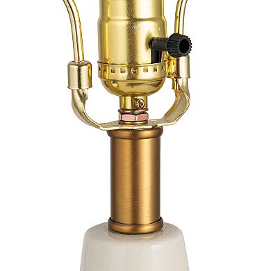 Hello Honey Stoneware Conical Table Lamp with Cream Crackle Glaze and Natural Linen Shade