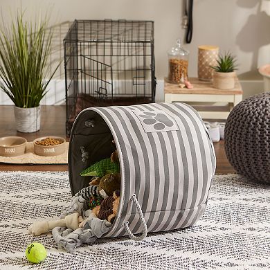 Bone Dry Collapsible Soft Round Pet Storage Bin Stripe Paw Patch