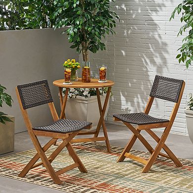 Bistro Chair, Set of 2 Foldable Acacia Wood Wicker Chairs for Patio & Backyard