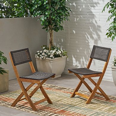 Bistro Chair, Set of 2 Foldable Acacia Wood Wicker Chairs for Patio & Backyard