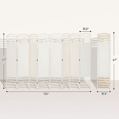 8-Panel Room Divider with Poplar Wood Frame and Textured Paper Panels