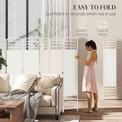 8-Panel Room Divider with Poplar Wood Frame and Textured Paper Panels