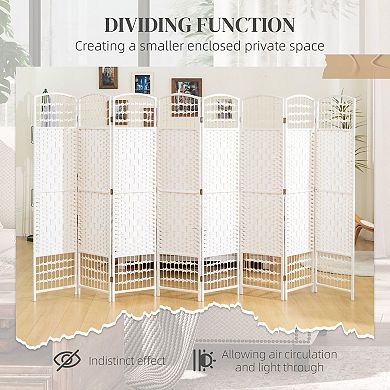 8-Panel Room Divider with Poplar Wood Frame and Textured Paper Panels