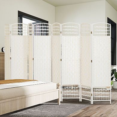 8-Panel Room Divider with Poplar Wood Frame and Textured Paper Panels