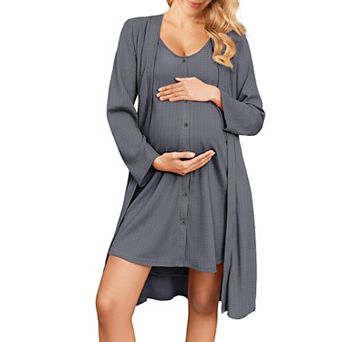 Ekouaer Maternity Nursing Gown and Robe Set 2 pc Waffle Breastfeeding Nightgown