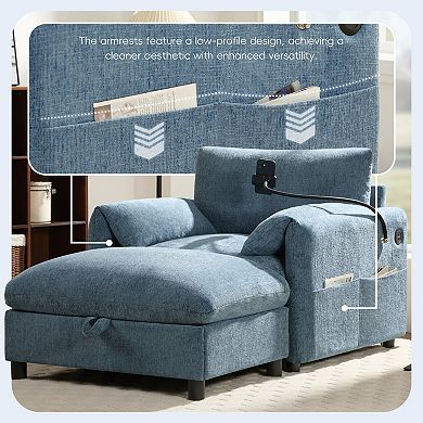 Merax 37" Single Sofa with Storage Ottoman, Modern Cloud Chaise Lounge for Living Room
