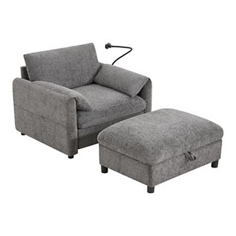 Merax 37" Single Sofa with Storage Ottoman, Modern Cloud Chaise Lounge for Living Room