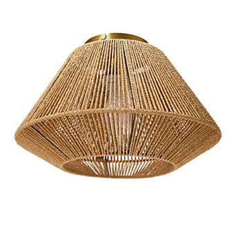 Hello Honey Coastal Ceiling Lamp with Natural Paper Rope Shade and Iron Base