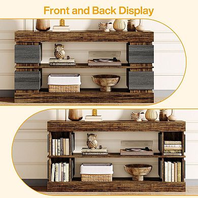 Entryway Console Table with Storage Shelves, Side Compartments, Hallway and Foyer