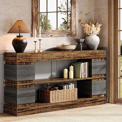 Entryway Console Table with Storage Shelves, Side Compartments, Hallway and Foyer
