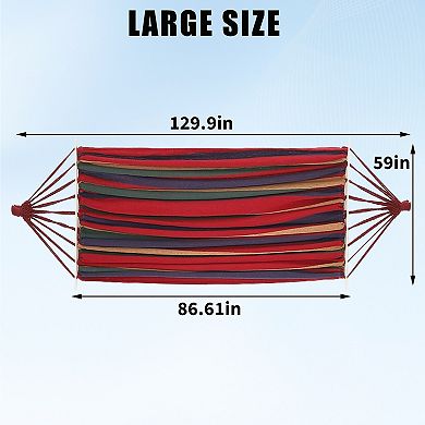 Large Canvas Cotton Hammock with Wooden Spreader Bars 500 LBS Capacity for Patio and Backyard