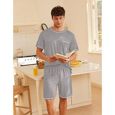 Ekouaer Men's Pajamas Set Soft Sleepwear lightweight 2 Piece Shorts Set