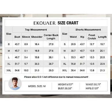 Ekouaer Men's Pajamas Set Soft Sleepwear lightweight 2 Piece Shorts Set