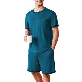 Ekouaer Men's Pajamas Set Soft Sleepwear lightweight 2 pc Shorts Set
