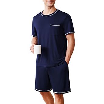 Ekouaer Men's Pajamas Set Soft Sleepwear lightweight 2 pc Shorts Set