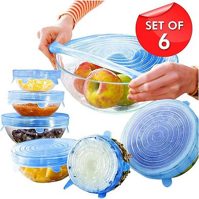 6 Pack Stretch Silicone Lids Reusable Bowl Covers Food Storage Wrap Airtight Seal