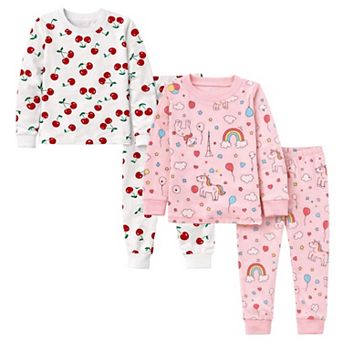 Kids Girls Cherries Rainbows 2-Pack Pajamas Snug Fit PJs Long Sleeve