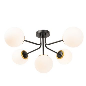 Hello Honey Sputnik Flush Mount Opal Glass Ceiling Light, Black and Gold