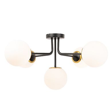 Hello Honey Sputnik Flush Mount Opal Glass Ceiling Light, Black and Gold