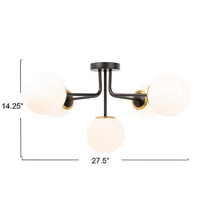 Hello Honey Sputnik Flush Mount Opal Glass Ceiling Light, Black and Gold