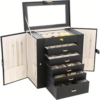 Elegant Jewelry Organizer with Velvet Interior for Necklaces, Earrings, Bracelets, and Rings