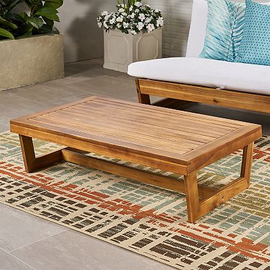 Outdoor Coffee Table Acacia Wood Table with Slat Top & Bold Legs