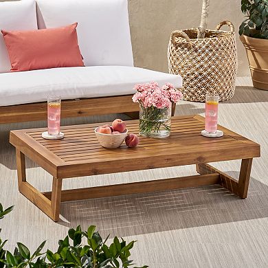 Outdoor Coffee Table Acacia Wood Table with Slat Top & Bold Legs