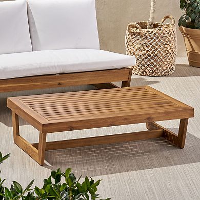Outdoor Coffee Table Acacia Wood Table with Slat Top & Bold Legs