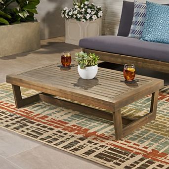 Outdoor Coffee Table Acacia Wood Table with Slat Top & Bold Legs