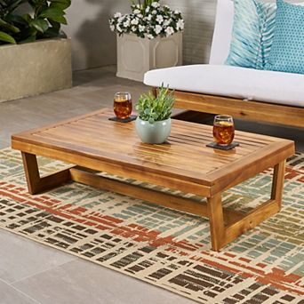 Outdoor Coffee Table Acacia Wood Table with Slat Top & Bold Legs