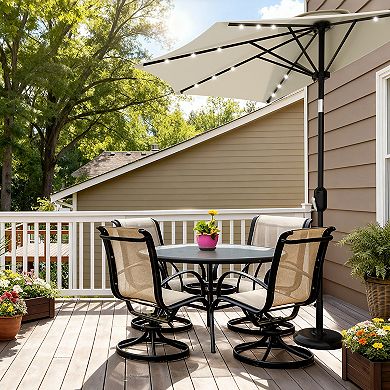 9FT Half Umbrella Outdoor with Solar LED Lights, Smooth Crank Lift, Patio Sun Shade for Small Spaces