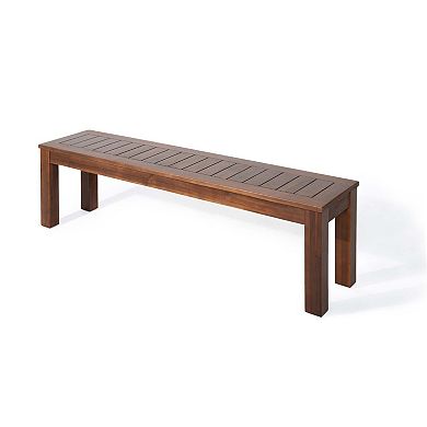 Outdoor Courtyard Table and 2-Bench Set Rustic Acacia Wood Dining Set