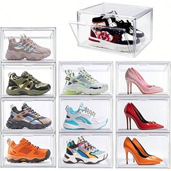 Clear Magnetic Stackable Shoe Storage Box, Extra Large Capacity, Durable, Easy Assembly
