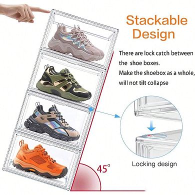 Clear Magnetic Stackable Shoe Storage Box, Extra Large Capacity, Durable, Easy Assembly