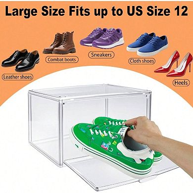 Clear Magnetic Stackable Shoe Storage Box, Extra Large Capacity, Durable, Easy Assembly