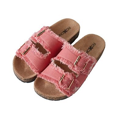 Roxoni Women's Double Buckle Slide Sandals with Cushioned EVA Insole