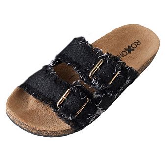 Roxoni Women's Double Buckle Slide Sandals with Cushioned EVA Insole