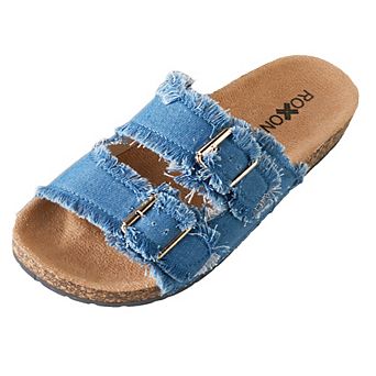 Roxoni Women's Double Buckle Slide Sandals with Cushioned EVA Insole