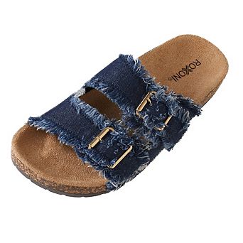 Roxoni Women's Double Buckle Slide Sandals with Cushioned EVA Insole