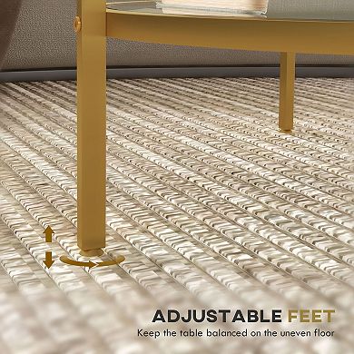 2-Tier Tempered Glass Shelf Table with Gold Frame, Modern Accent Table