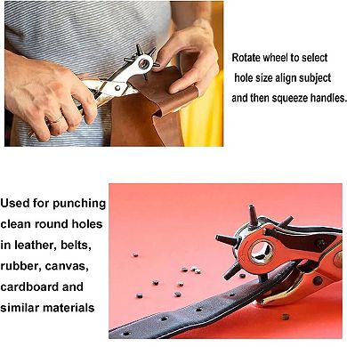Heavy Duty Leather Hole Punch Tool Rotary Belt Puncher Revolving Design