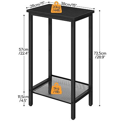 Industrial Farmhouse Side Table with Bottom Shelf, Small Space Table