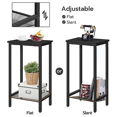 Industrial Farmhouse Side Table with Bottom Shelf, Small Space Table