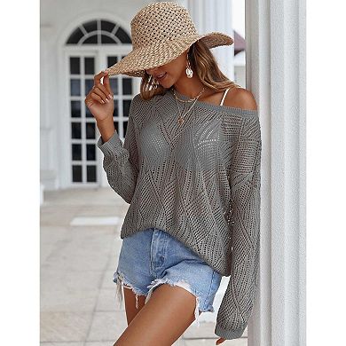 Zeagoo Womens Off The Shoulder Top Oversized Crochet Sweaters Hollow Out Beach Vacation Outfits